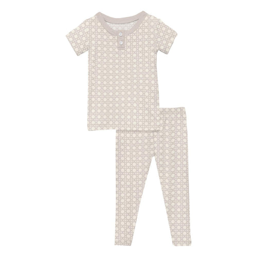 Kickee Pants Print Short Sleeve Henley Pajama Set, Latte Wicker - Flying Ryno