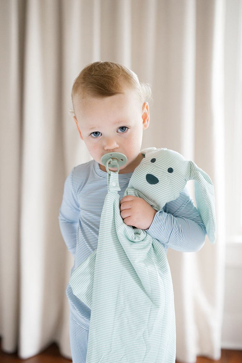 The Uptown Baby Lovey Blanket, Pistachio Green Mini-Stripe Dog