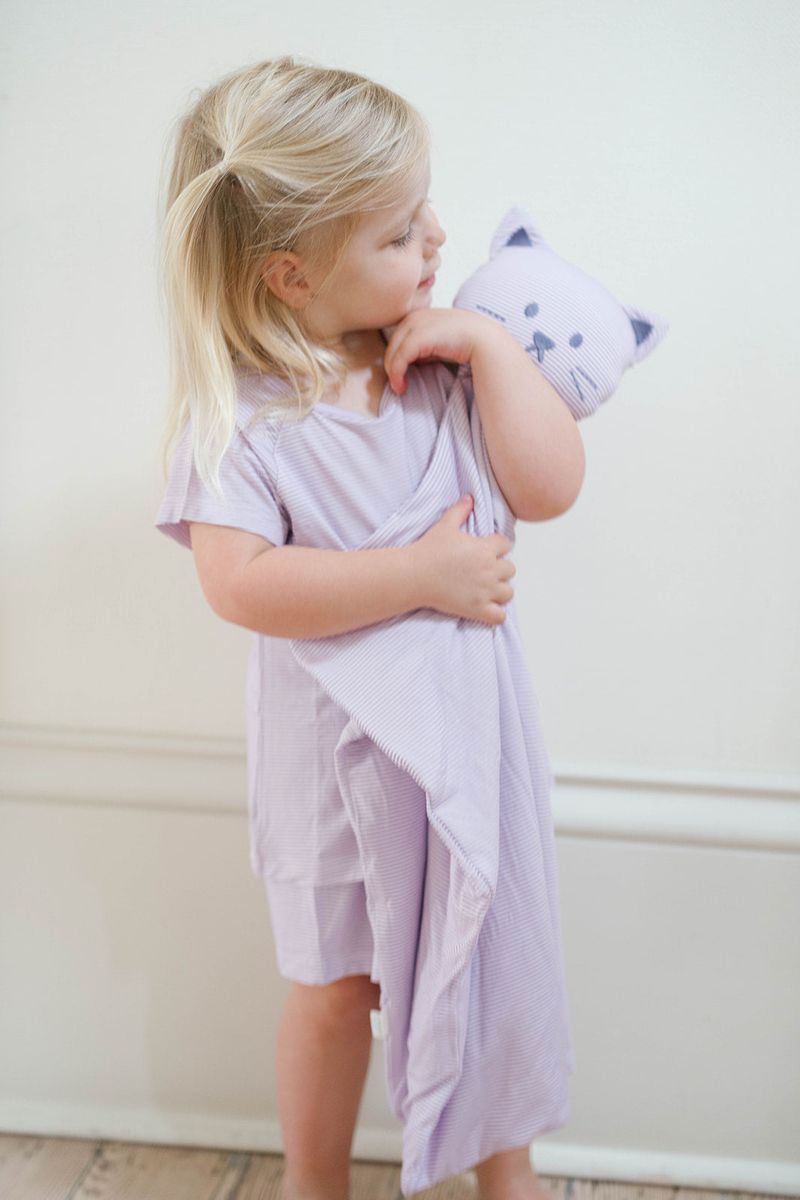 The Uptown Baby Lovey Blanket, Purple Mini-Stripe Kitty