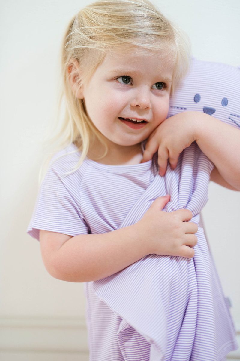 The Uptown Baby Lovey Blanket, Purple Mini-Stripe Kitty