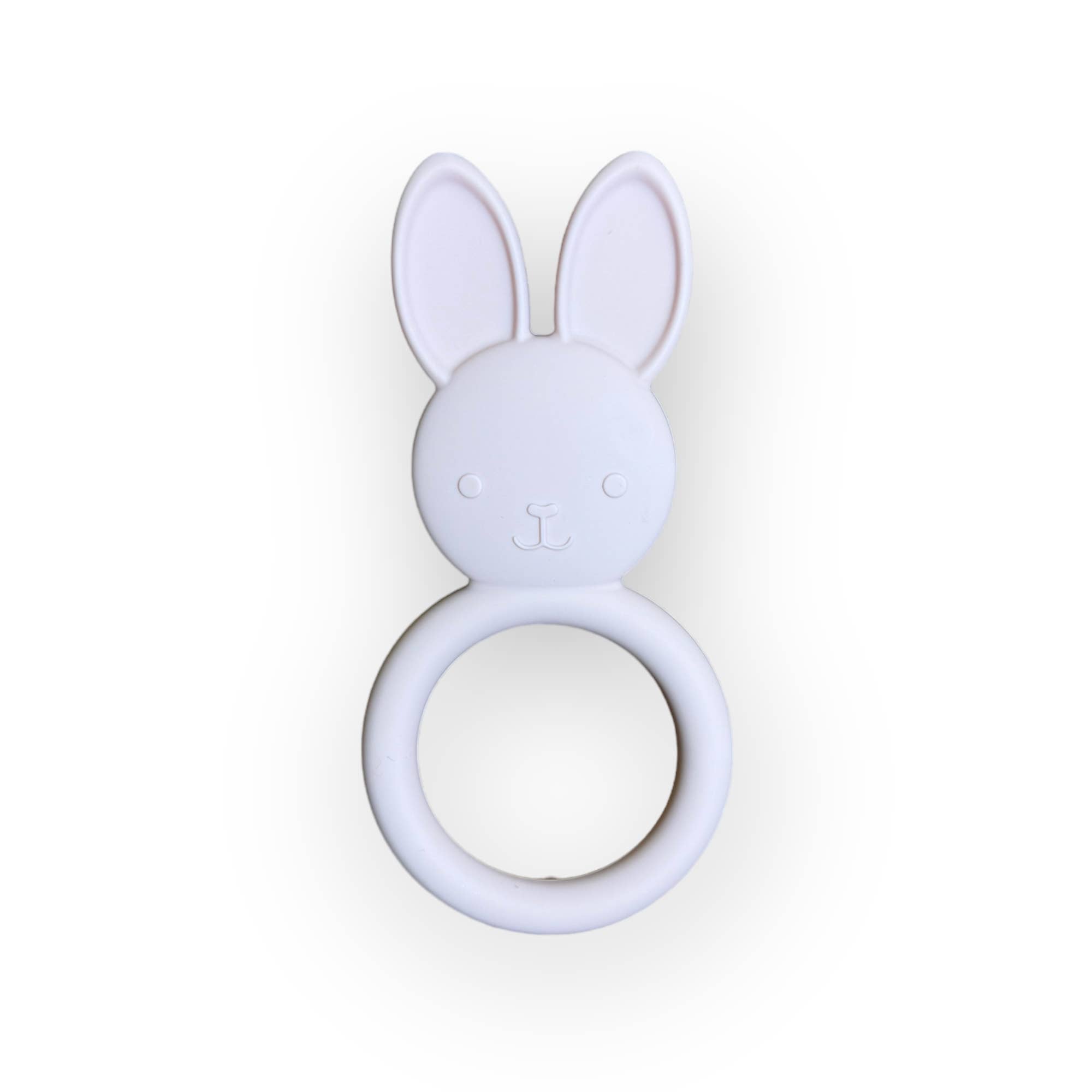 Three Hearts All Silicone Bunny Teething Ring, Pale Pink