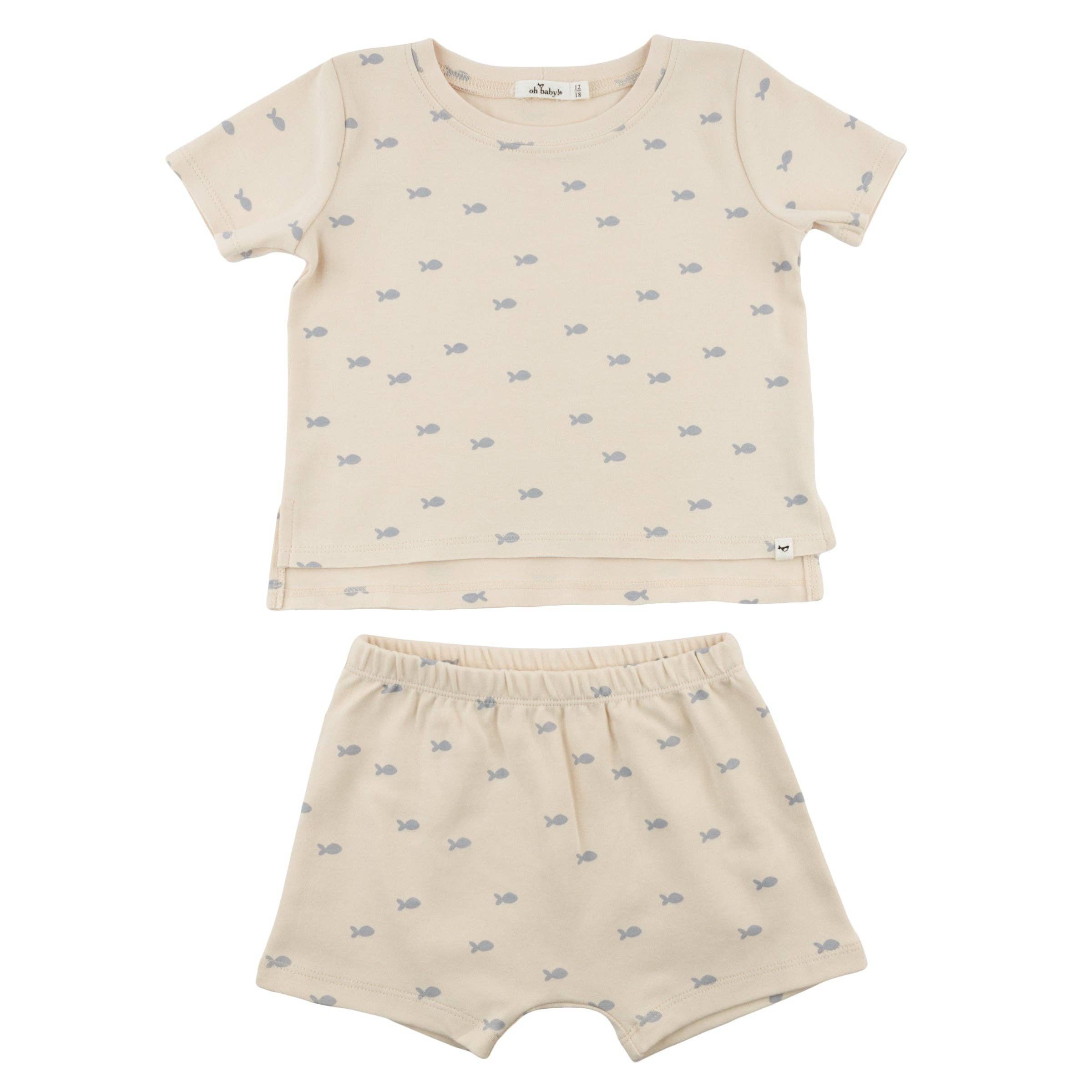 oh baby! Mini Fish Raw Edge T-Shirt and Short Set, Natural