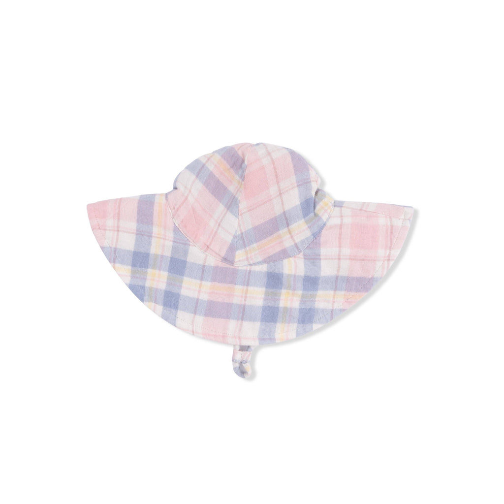 Angel Dear Wide Brim Sun Hat, Dusty Plaid, 6-12M