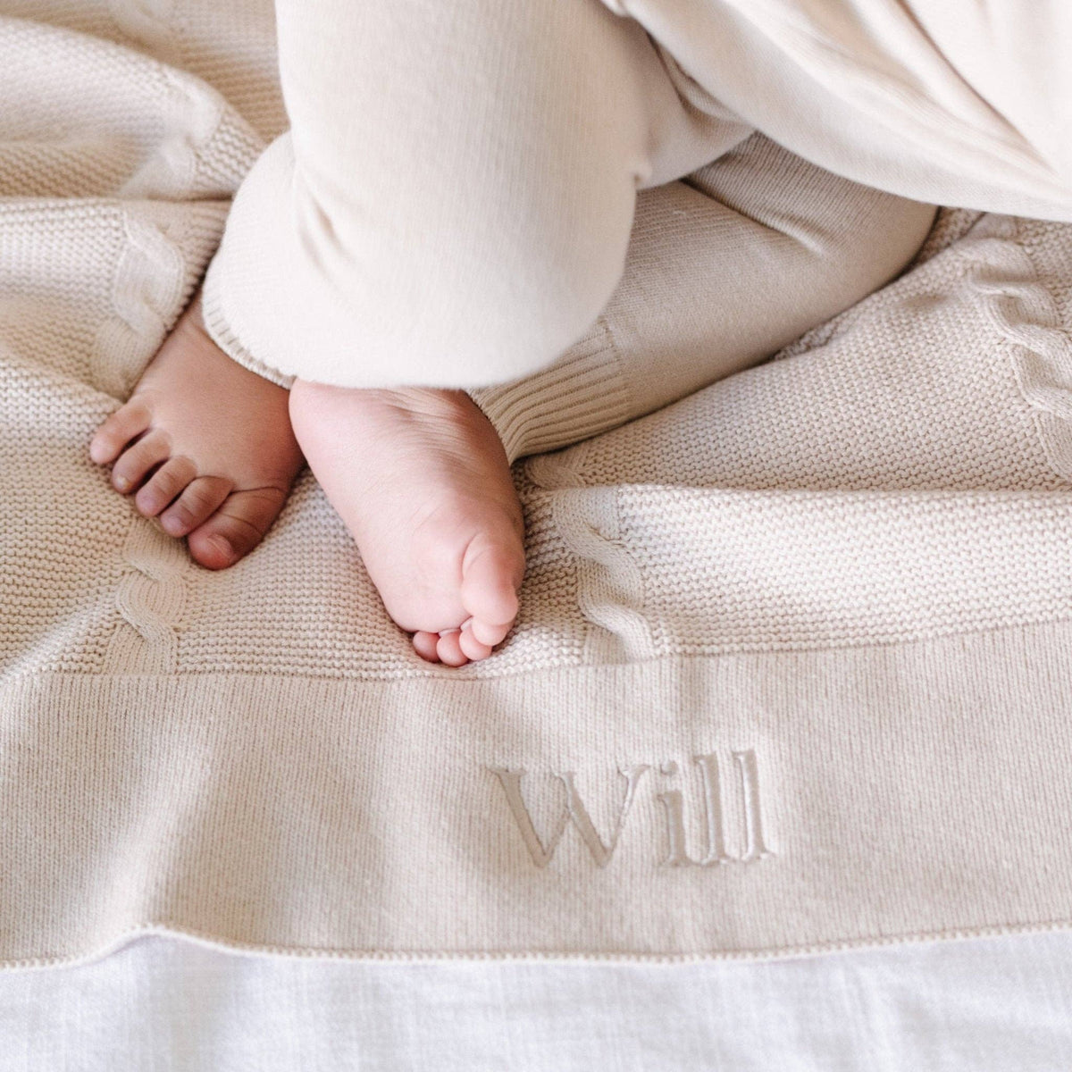 Saranoni Heirloom Cotton Knit Receiving Blanket, Tan