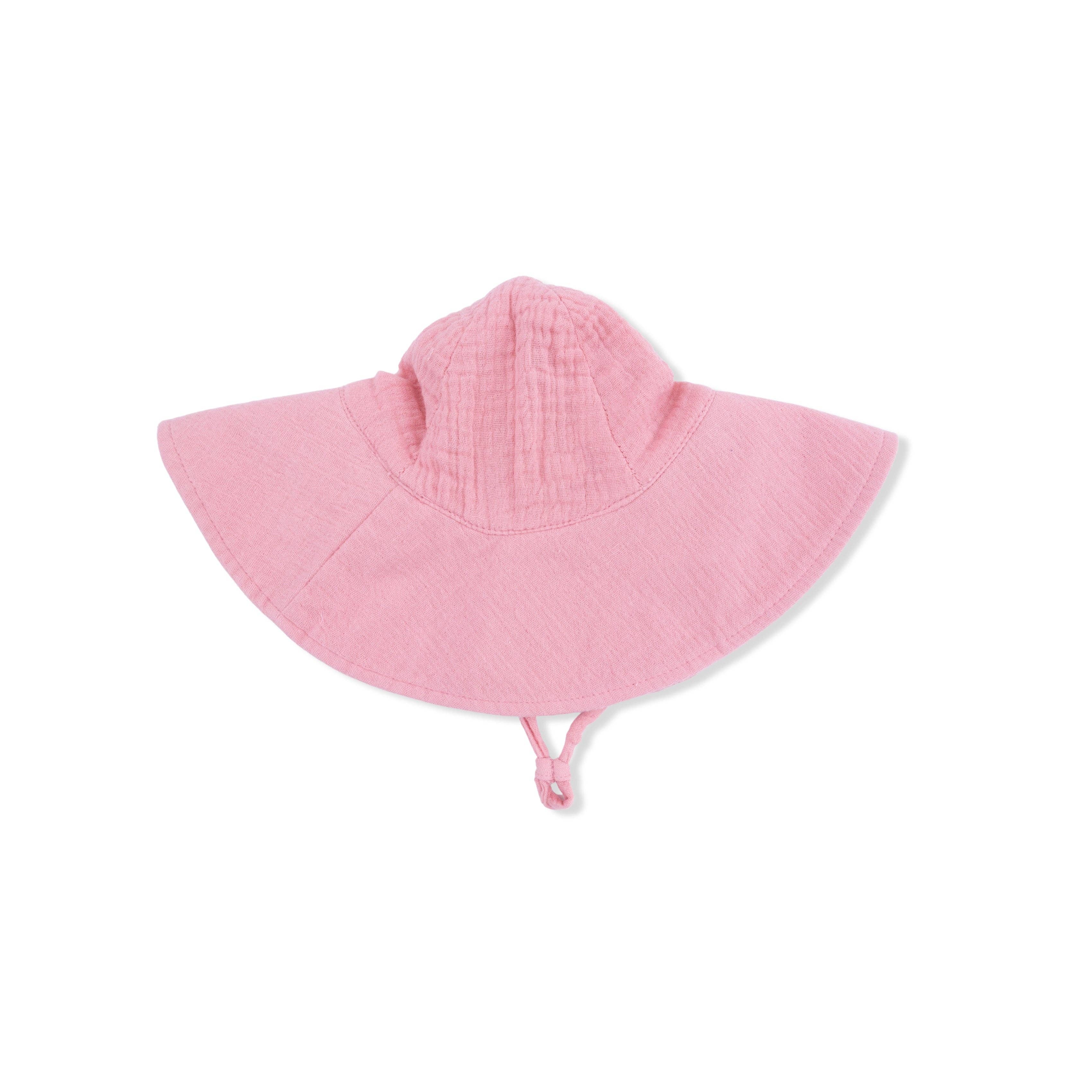 Angel Dear Wide Brim Sun Hat, Solid Muslin Poignant Pink,  0-6M