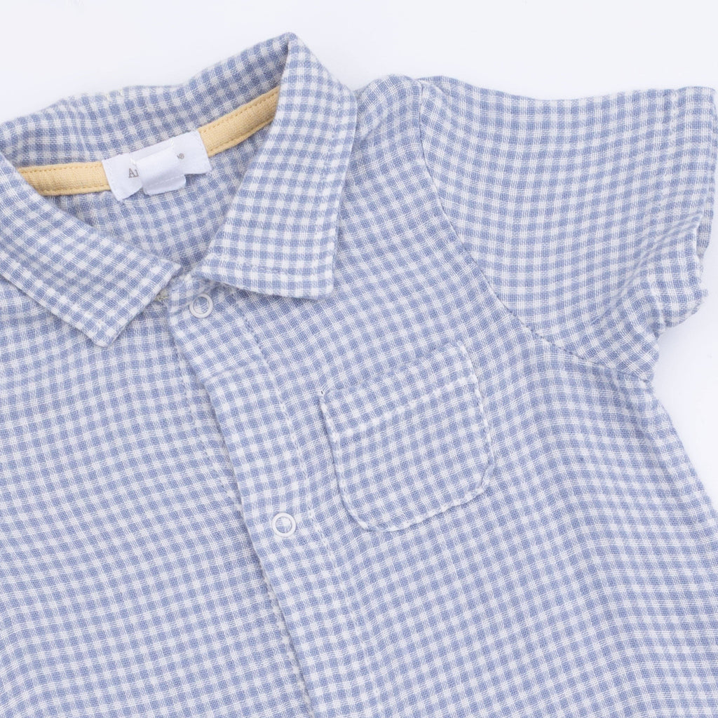 Angel Dear Polo Shortie, Micro Gingham Blue Blizzard