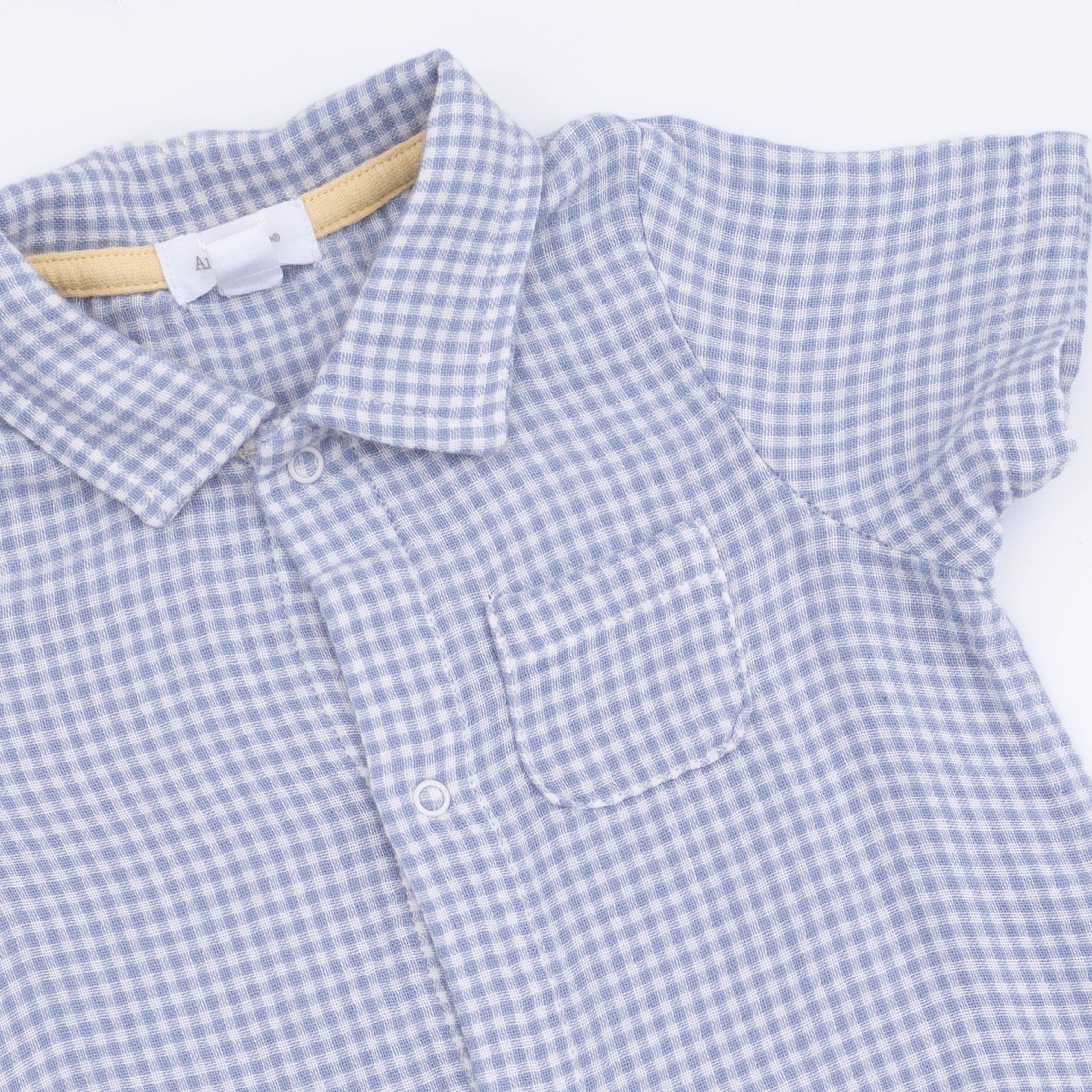 Angel Dear Polo Shortie, Micro Gingham Blue Blizzard