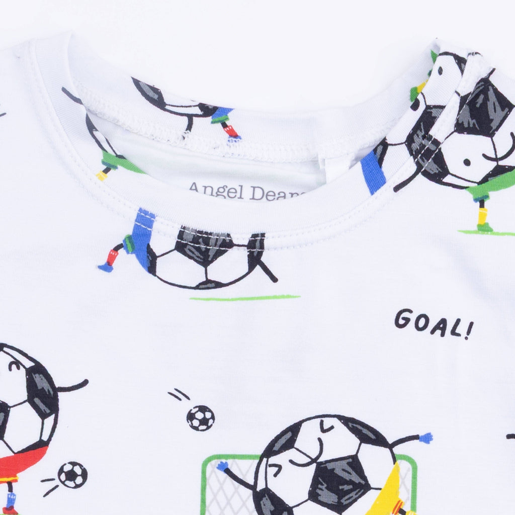 Angel Dear Loungewear Short Set, Soccer Balls Playing Soccer, Blue