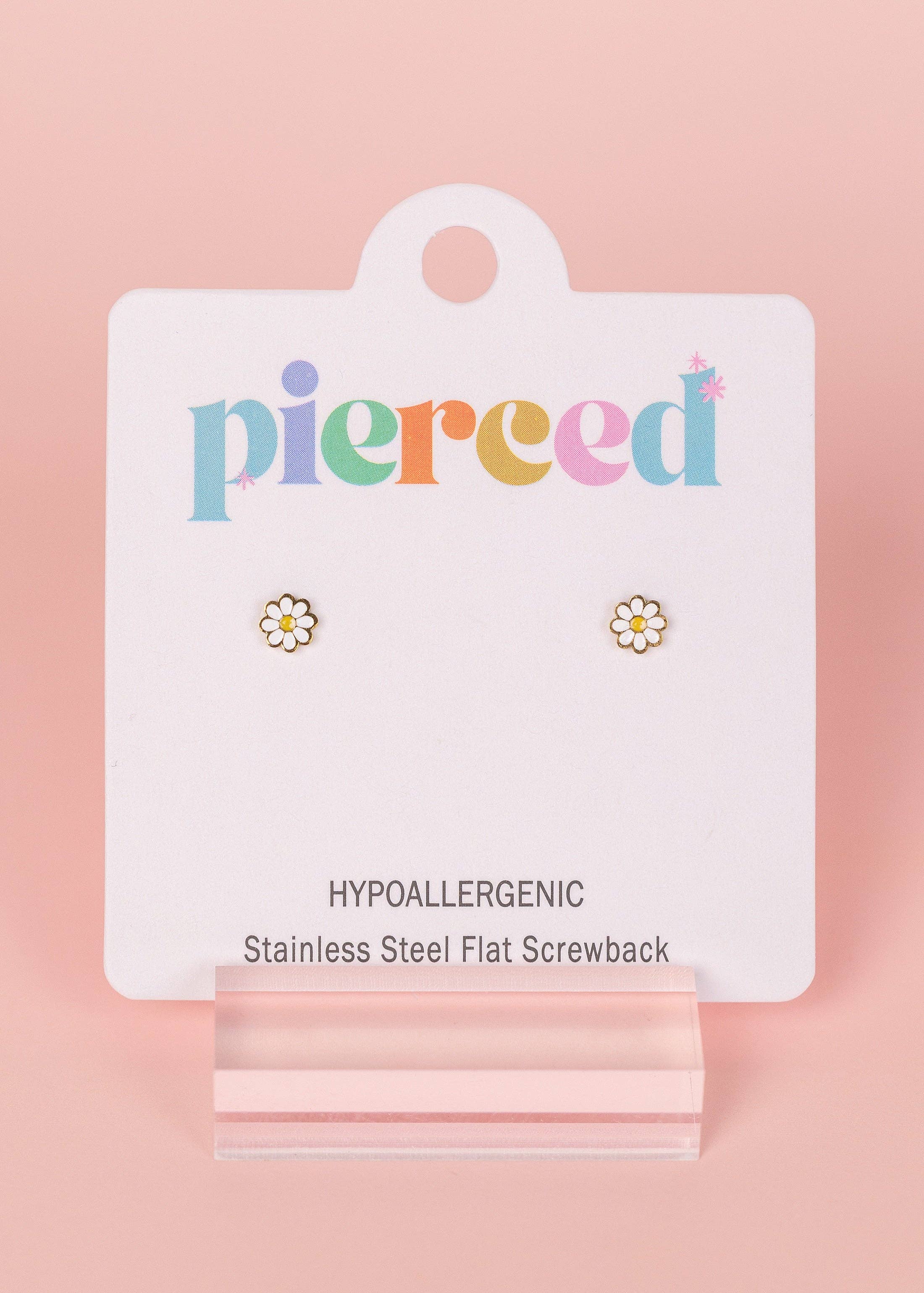 Pierced Co Tiny White Daisy Earrings