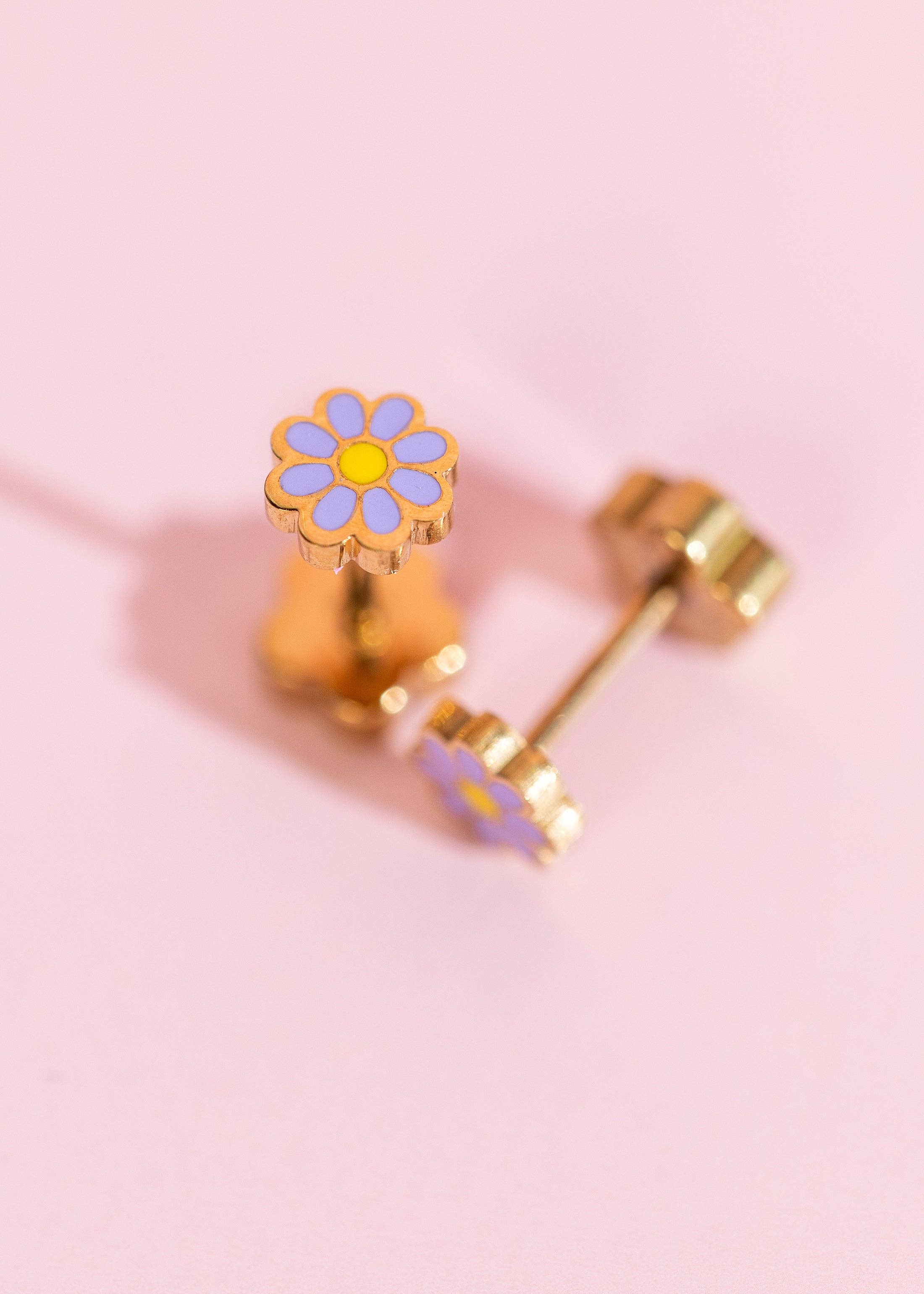 Pierced Co Tiny Periwinkle Daisy Earrings