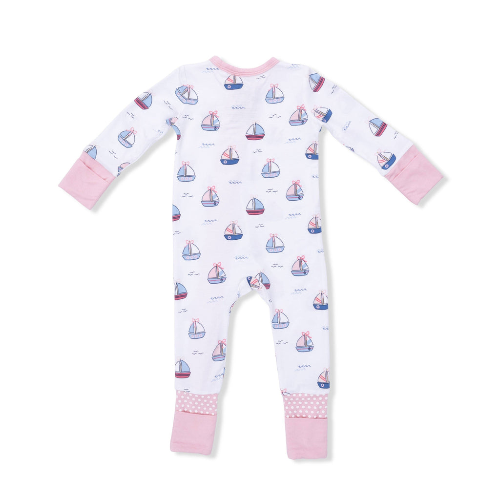 Angel Dear Convertible Romper, Bubbly Sailboats, Pink