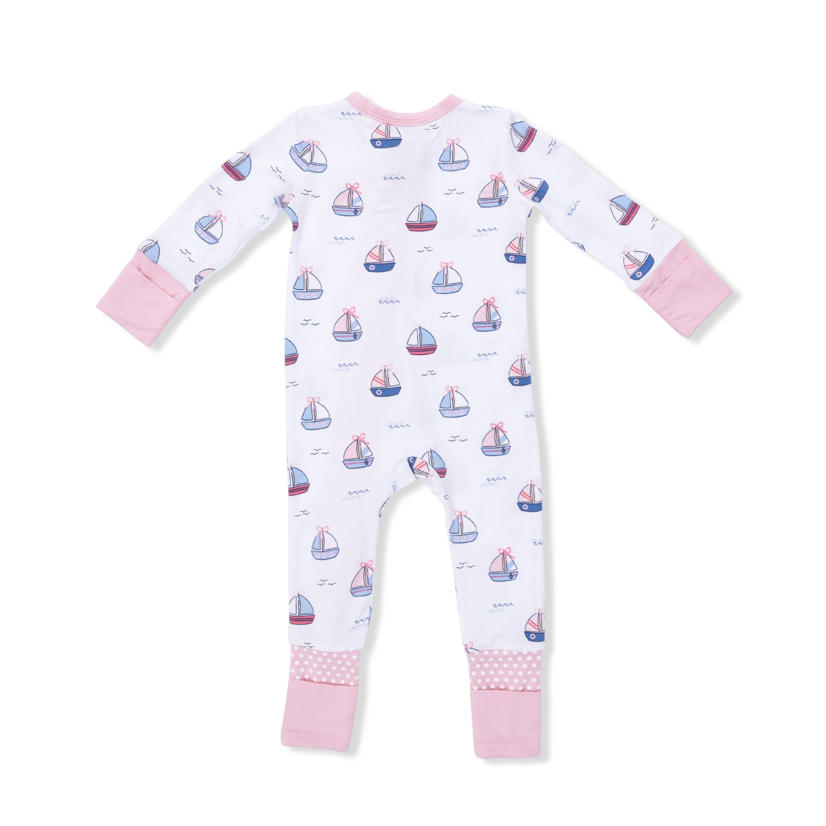 Angel Dear Convertible Romper, Bubbly Sailboats, Pink