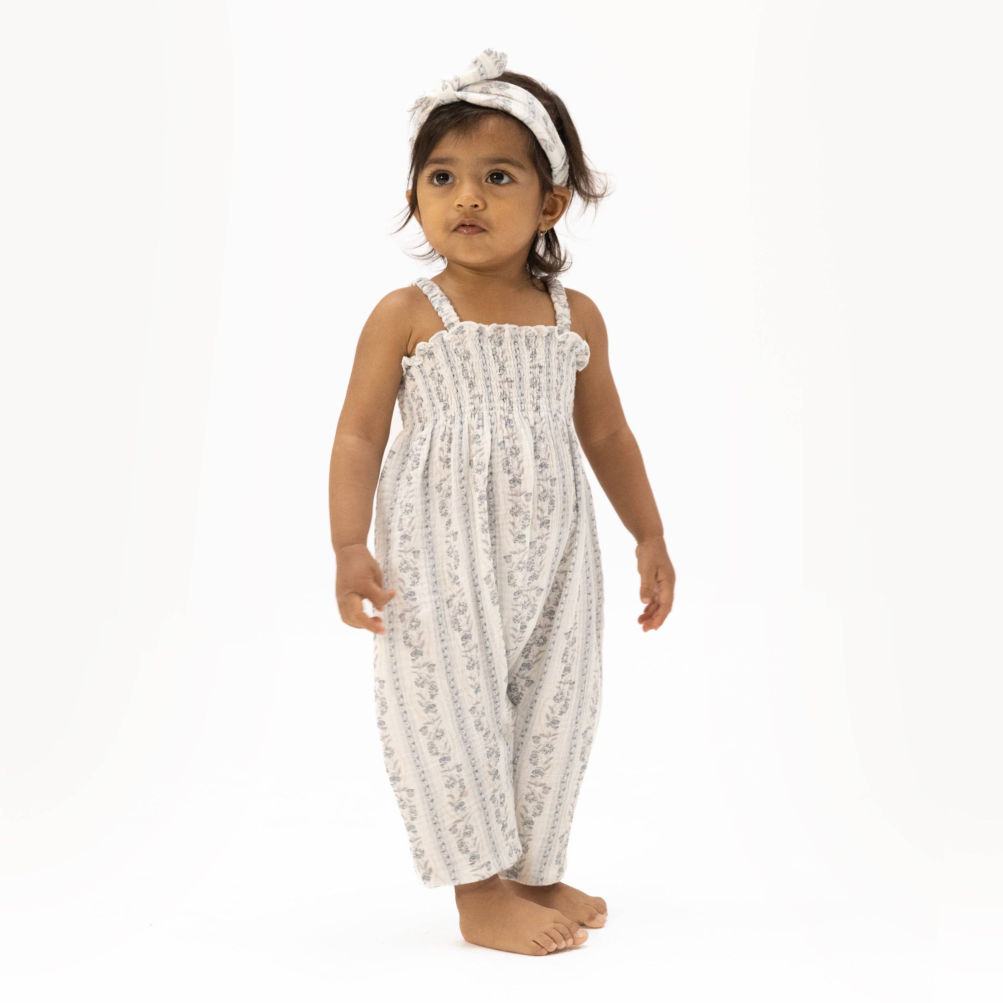 Angel Dear Smocked Romper, Kimberly Floral Stripe