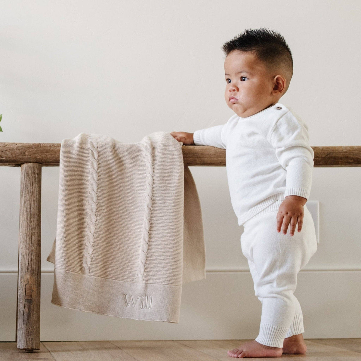 Saranoni Heirloom Cotton Knit Receiving Blanket, Tan
