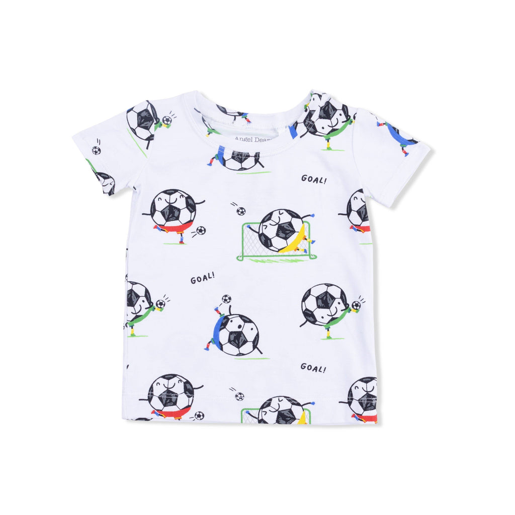 Angel Dear Loungewear Short Set, Soccer Balls Playing Soccer, Blue