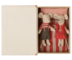 Maileg Christmas Twin Mice, Little Sister and Brother in Book