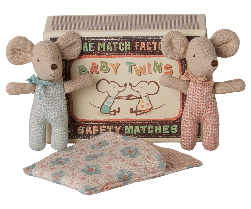 Maileg Twins, Baby Mice in Matchbox, Checker