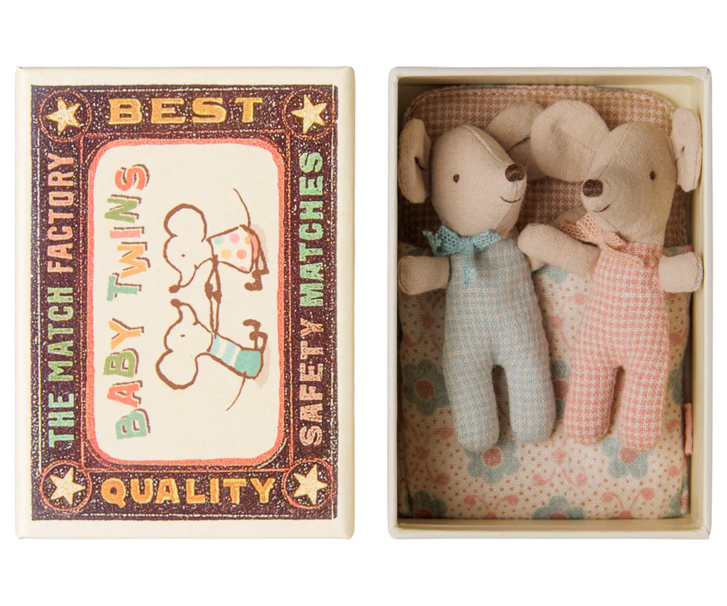 Maileg Twins, Baby Mice in Matchbox, Checker