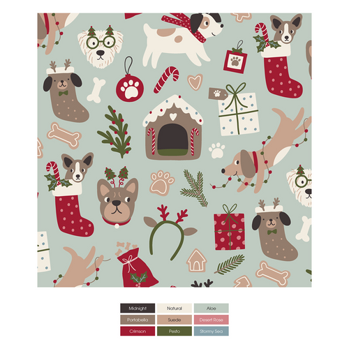 Kickee Pants Print Footie with 2 Way Zipper, Aloe Christmas Dogs