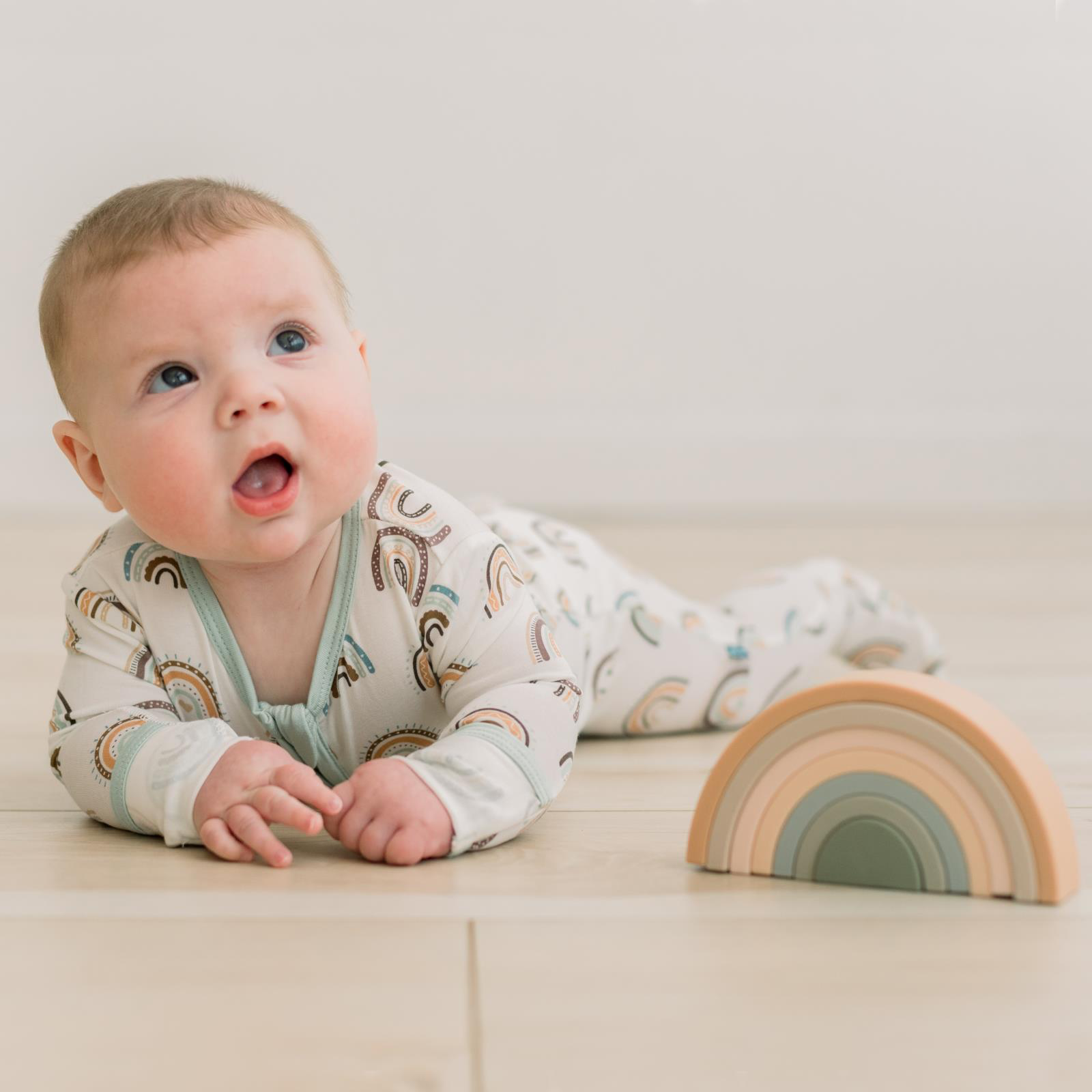Kickee Pants Print Footie with 2 Way Zipper, Earthy Rainbows