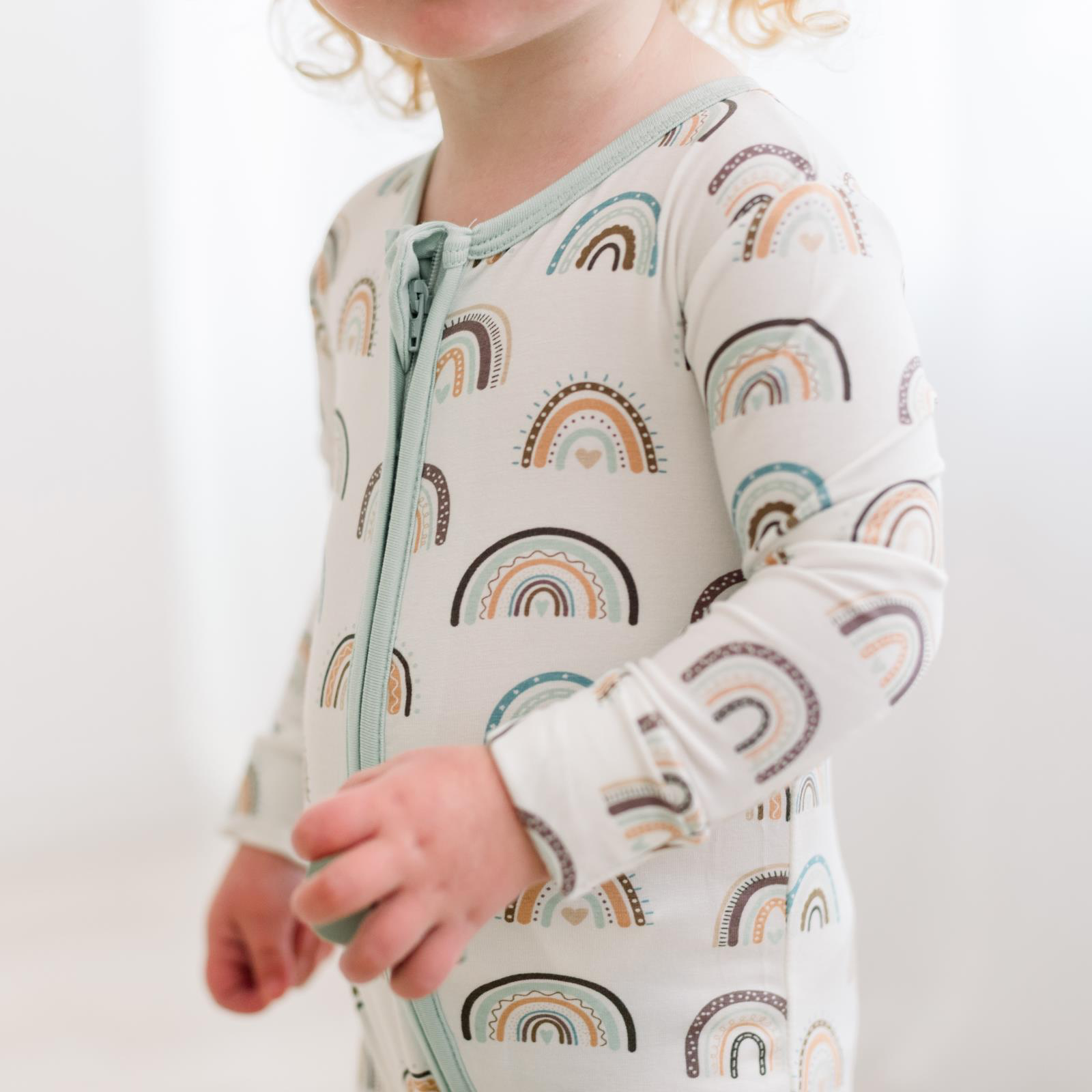 Kickee Pants Print Footie with 2 Way Zipper, Earthy Rainbows