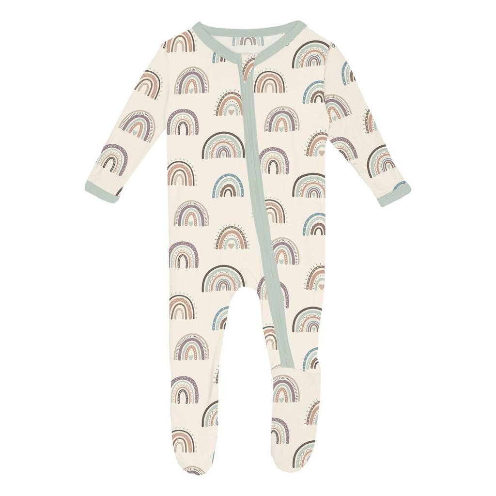 Kickee Pants Print Footie with 2 Way Zipper, Earthy Rainbows