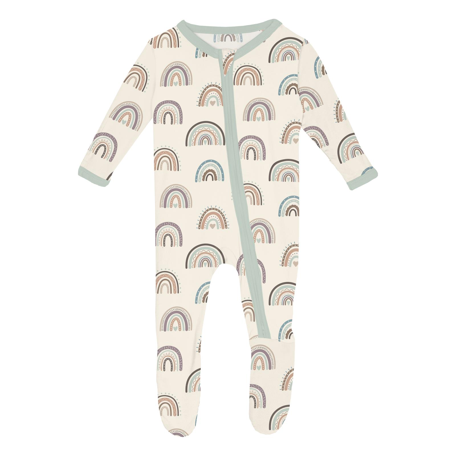 Kickee Pants Print Footie with 2 Way Zipper, Earthy Rainbows