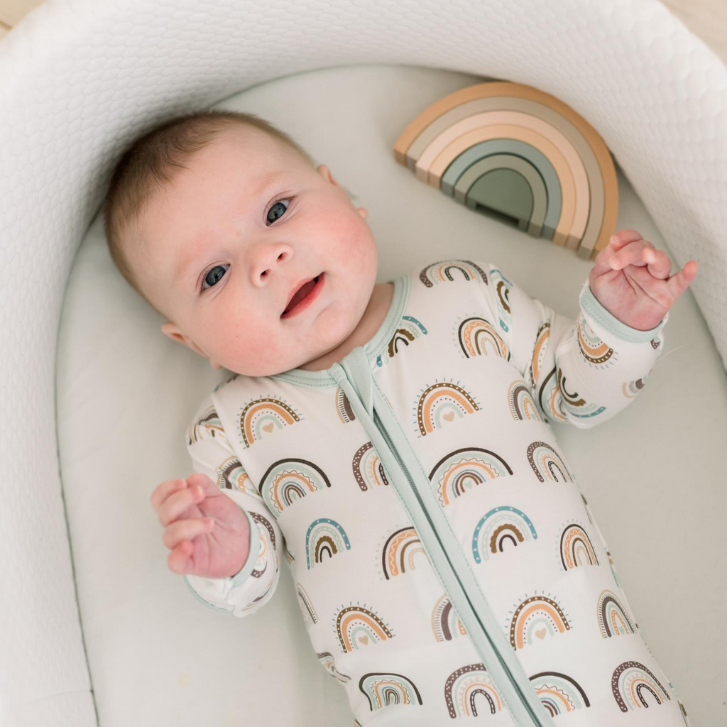 Kickee Pants Print Footie with 2 Way Zipper, Earthy Rainbows