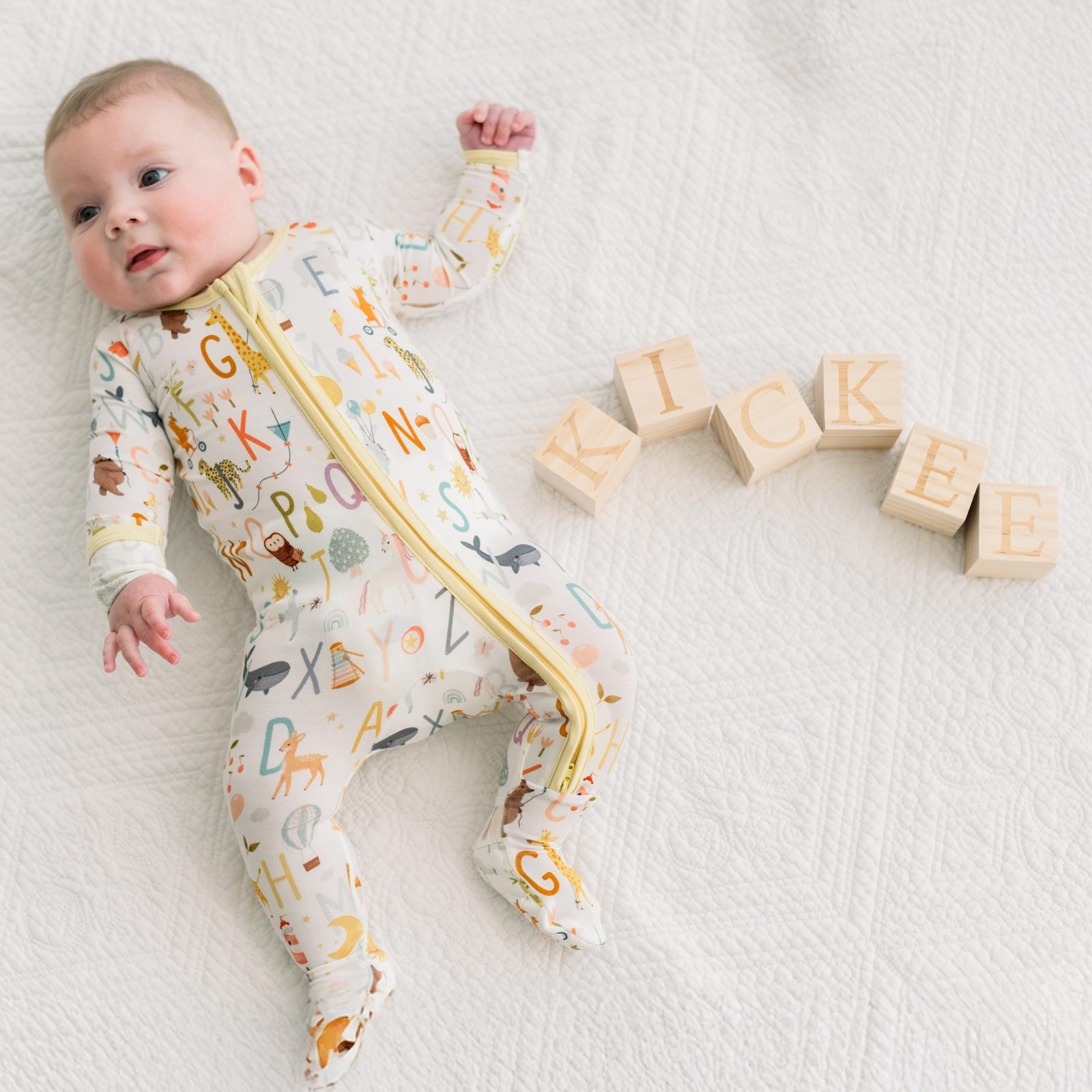 Kickee Pants Print Footie with 2 Way Zipper, Animal Alphabet