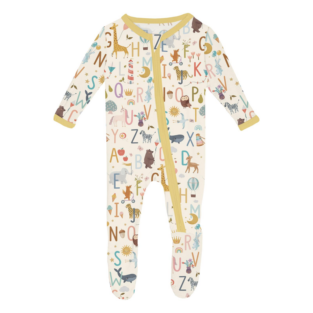 Kickee Pants Print Footie with 2 Way Zipper, Animal Alphabet