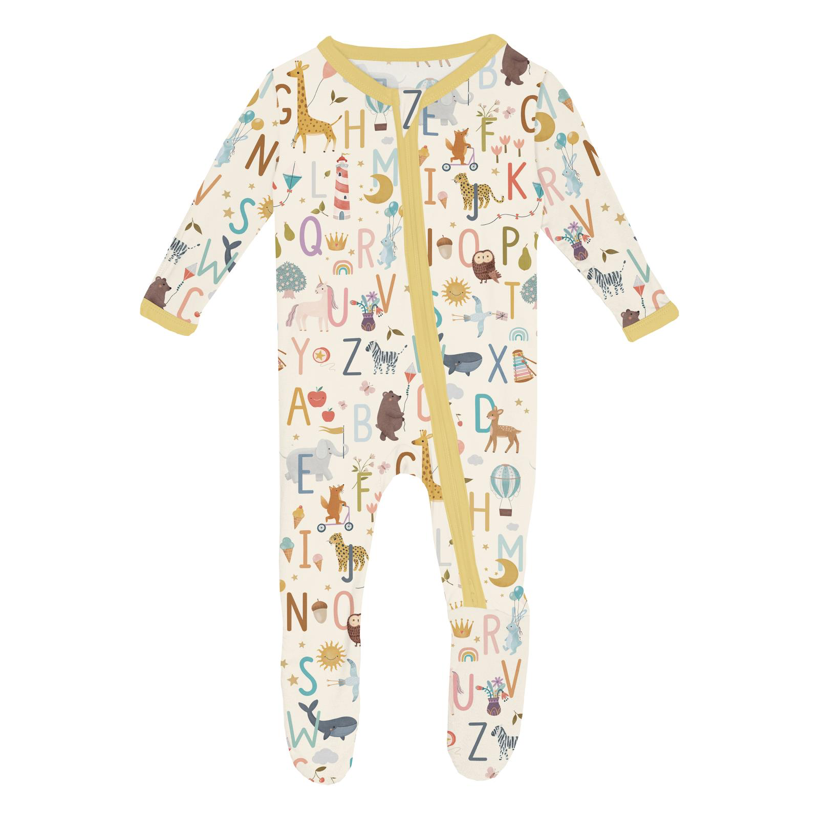 Kickee Pants Print Footie with 2 Way Zipper, Animal Alphabet