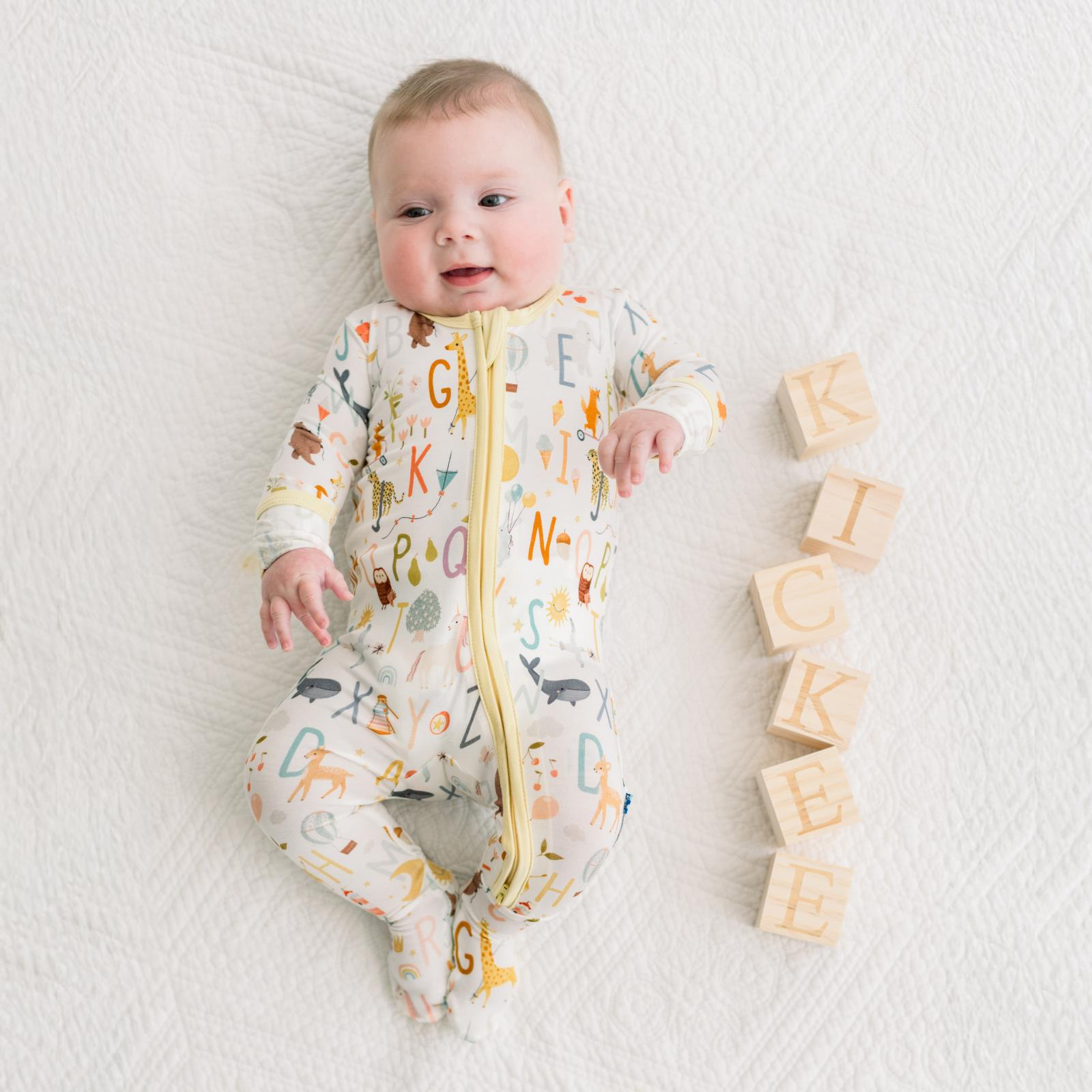 Kickee Pants Print Footie with 2 Way Zipper, Animal Alphabet