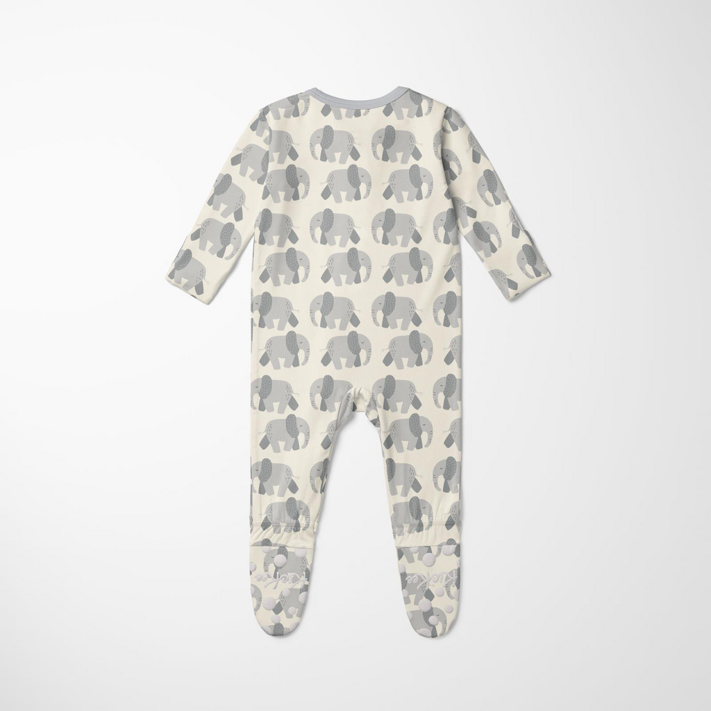 Kickee Pants Print Footie with 2 Way Zipper, Natural Elephants
