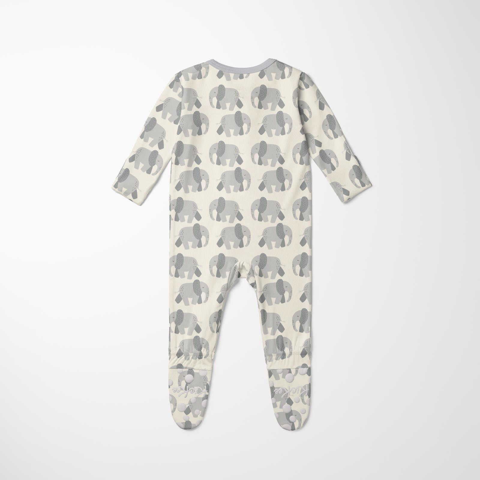 Kickee Pants Print Footie with 2 Way Zipper, Natural Elephants