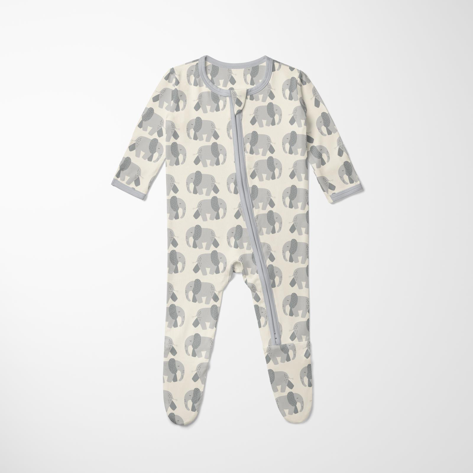 Kickee Pants Print Footie with 2 Way Zipper, Natural Elephants