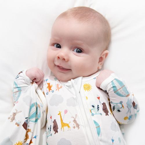 Kickee Pants Print Footie with 2 Way Zipper, Natural Animal Parade