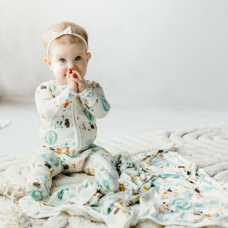 Kickee Pants Print Footie with 2 Way Zipper, Natural Animal Parade