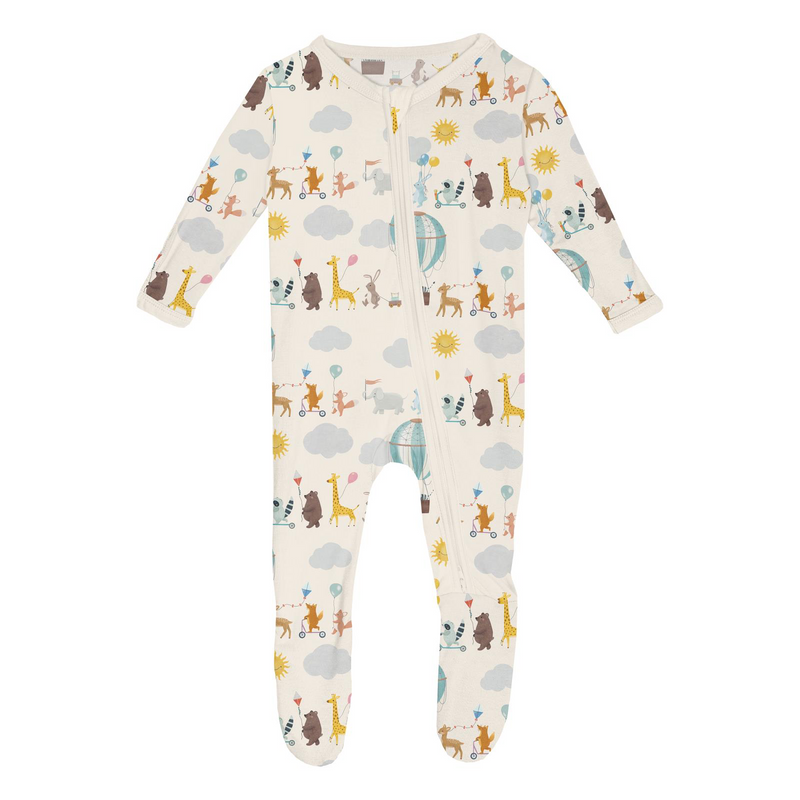 Kickee Pants Print Footie with 2 Way Zipper, Natural Animal Parade
