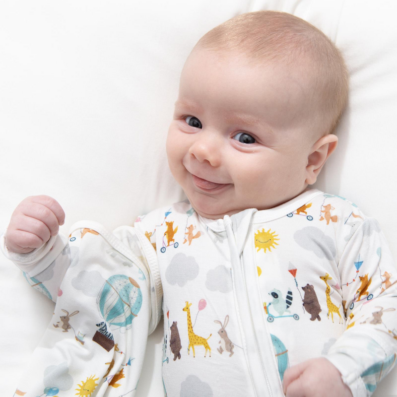 Kickee Pants Print Footie with 2 Way Zipper, Natural Animal Parade