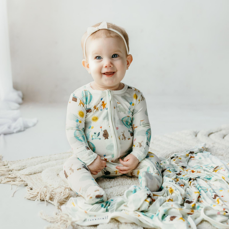 Kickee Pants Print Footie with 2 Way Zipper, Natural Animal Parade