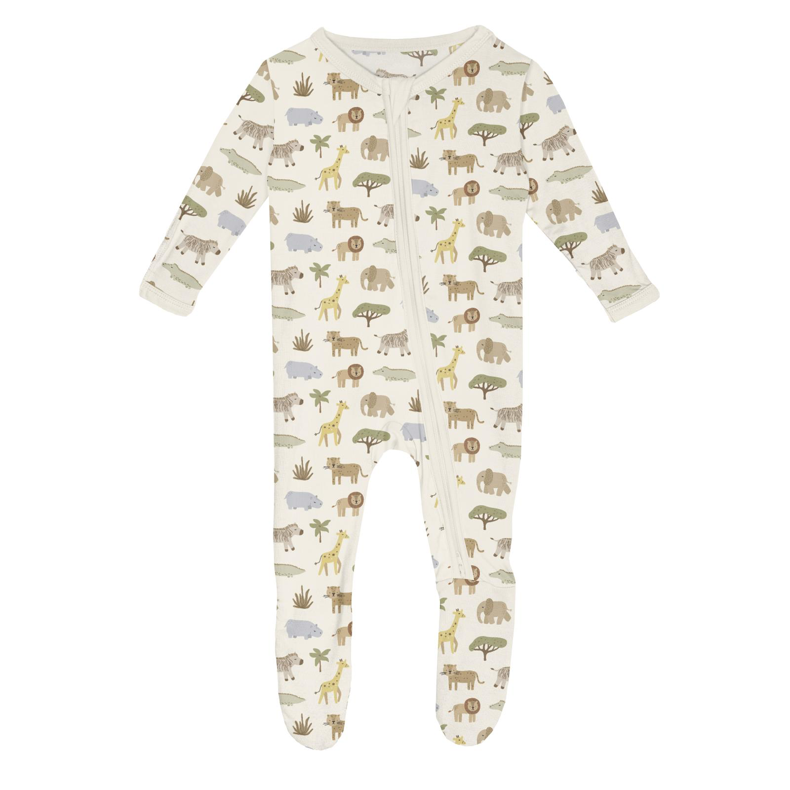 Kickee Pants Print Footie with 2 Way Zipper, Natural Mini Safari
