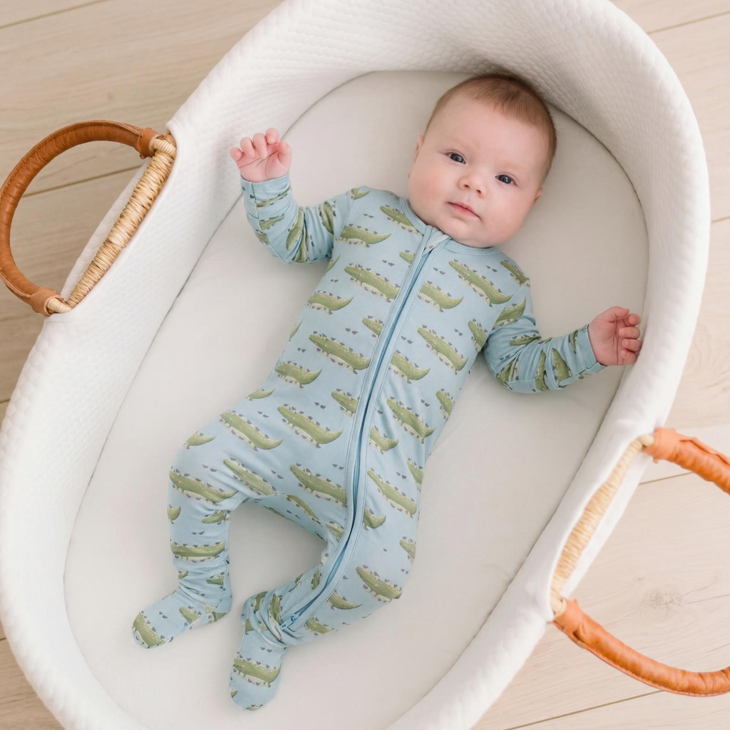 Kickee Pants Print Footie with 2 Way Zipper, Spring Croc and Friends - Flying Ryno