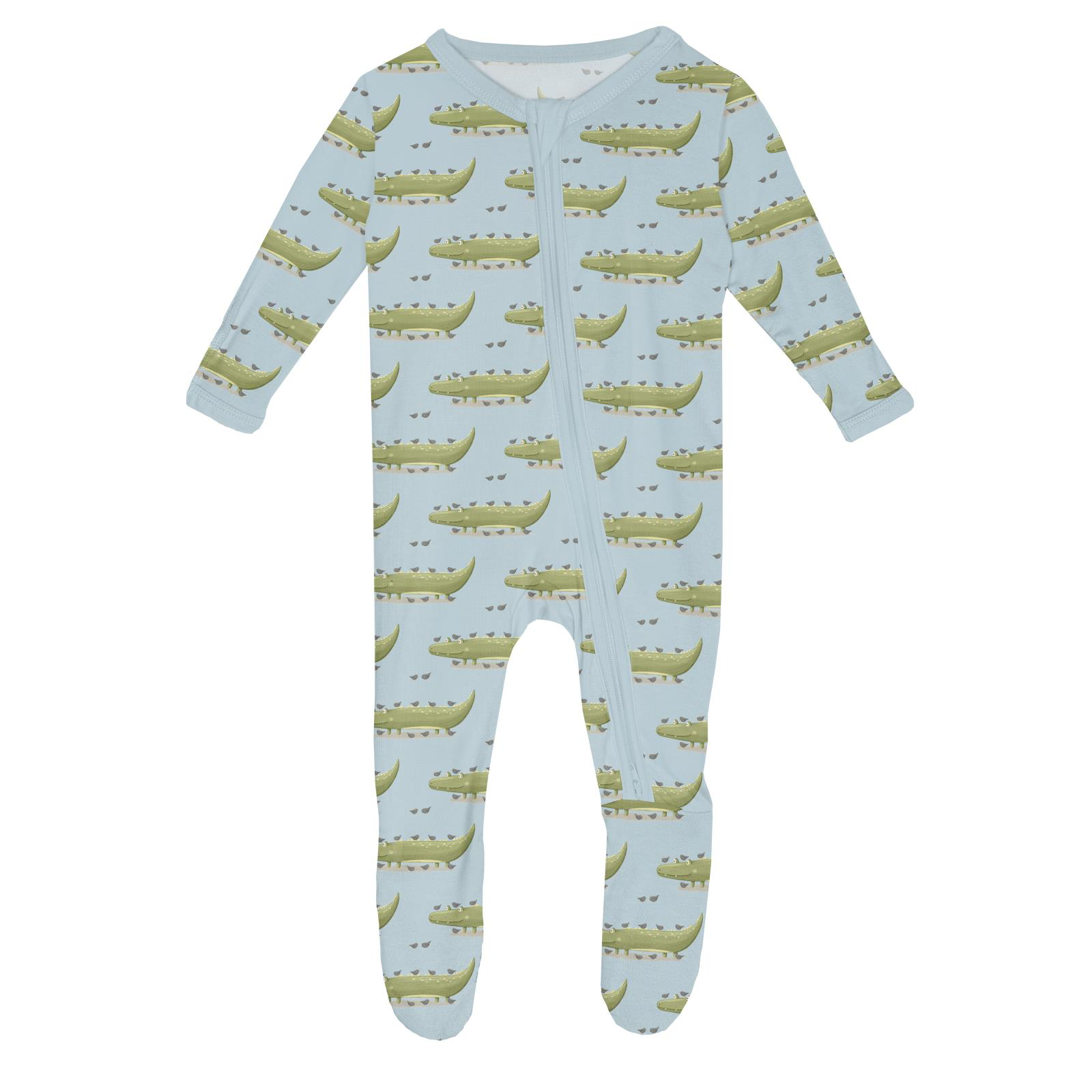 Kickee Pants Print Footie with 2 Way Zipper, Spring Croc and Friends - Flying Ryno