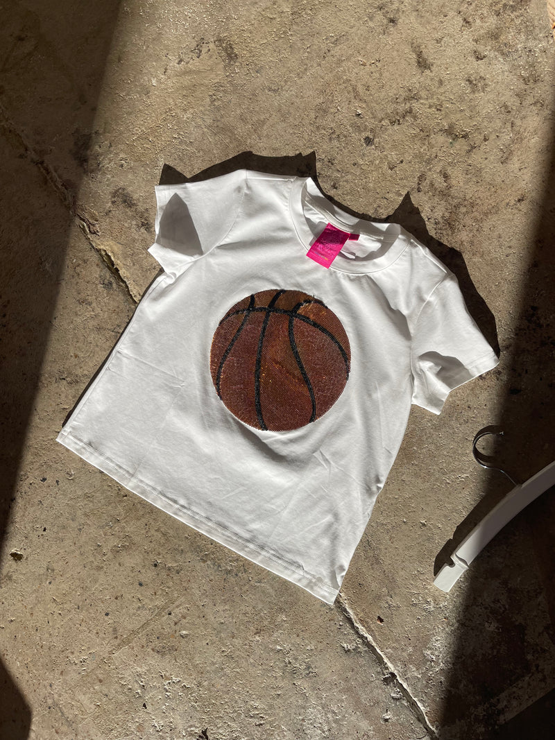 Queen of Sparkles Kids White/Gold Basketball Tee - Flying Ryno