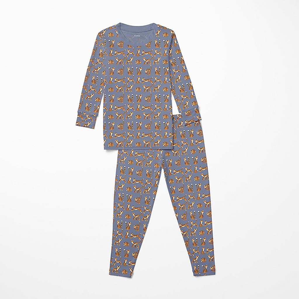 Kickee Pants Print Long Sleeve Pajama Set, Moonlight Tiger
