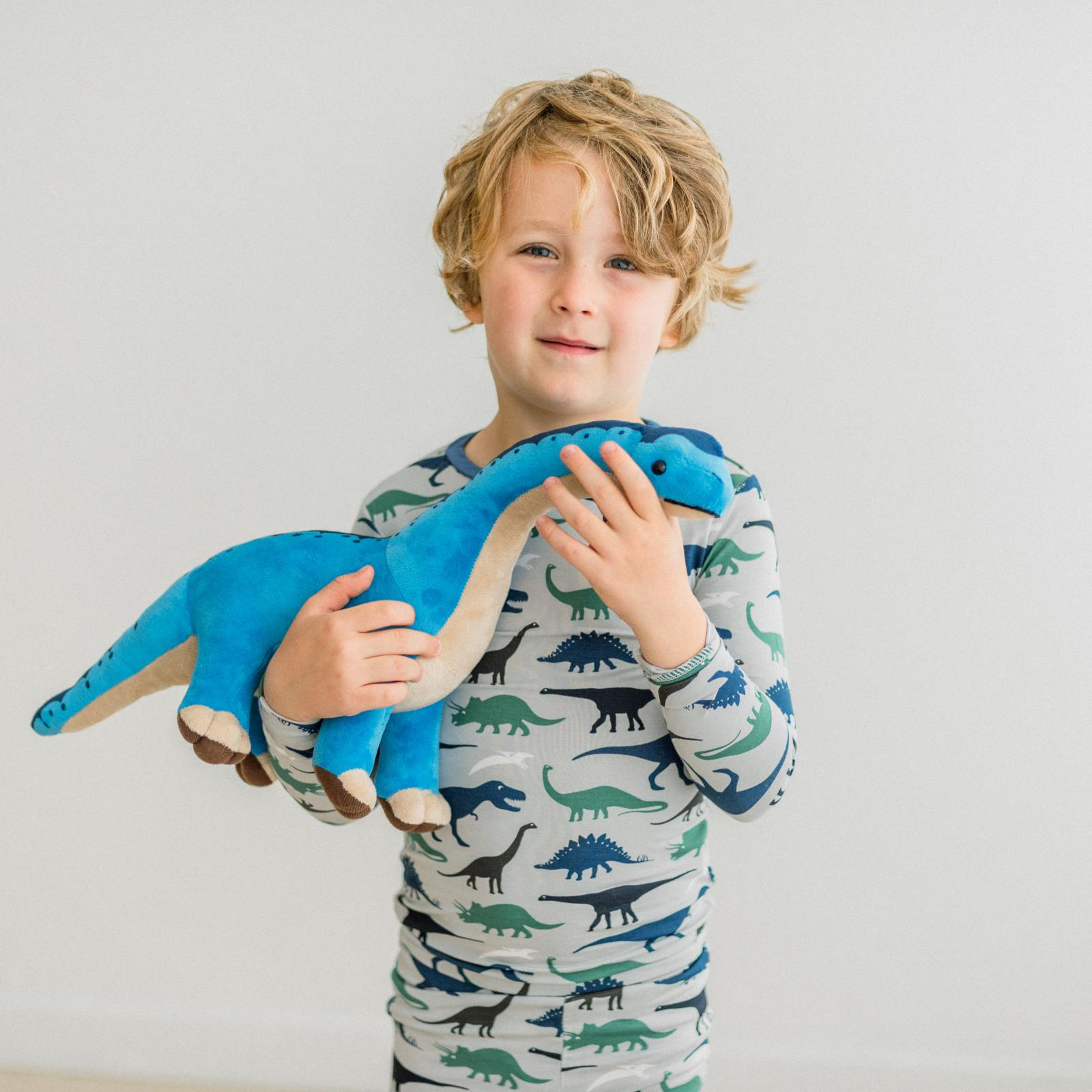 Kickee Pants Print Long Sleeve Pajama Set, Dove Dino Museum
