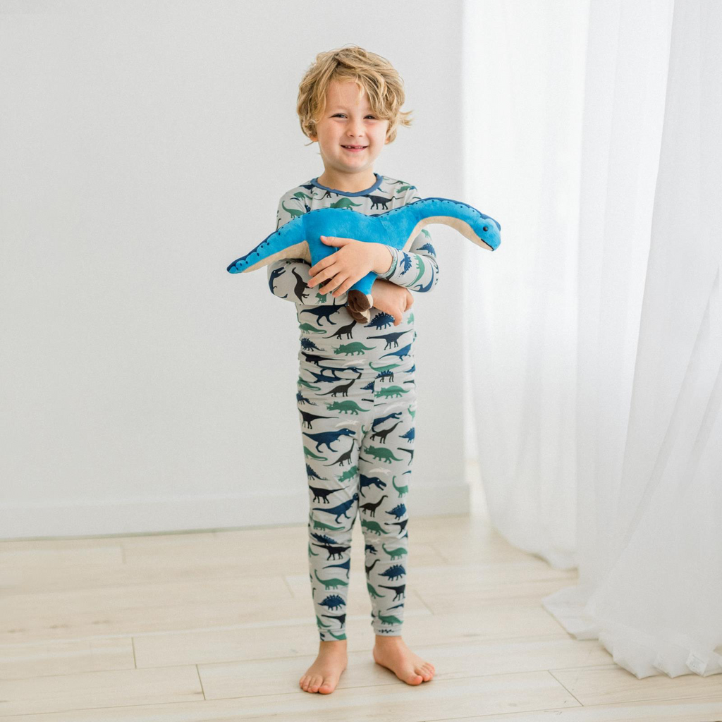 Kickee Pants Print Long Sleeve Pajama Set, Dove Dino Museum