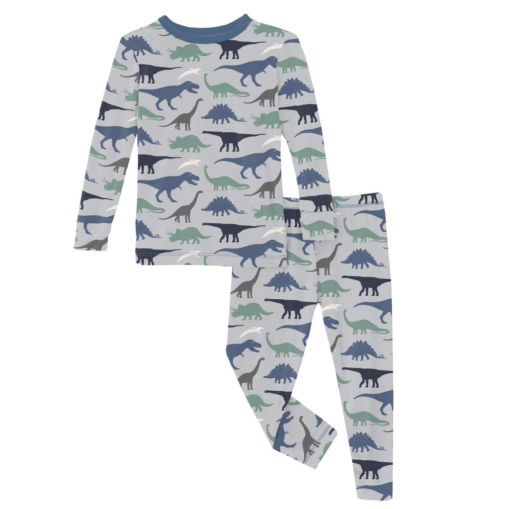 Kickee Pants Print Long Sleeve Pajama Set, Dove Dino Museum