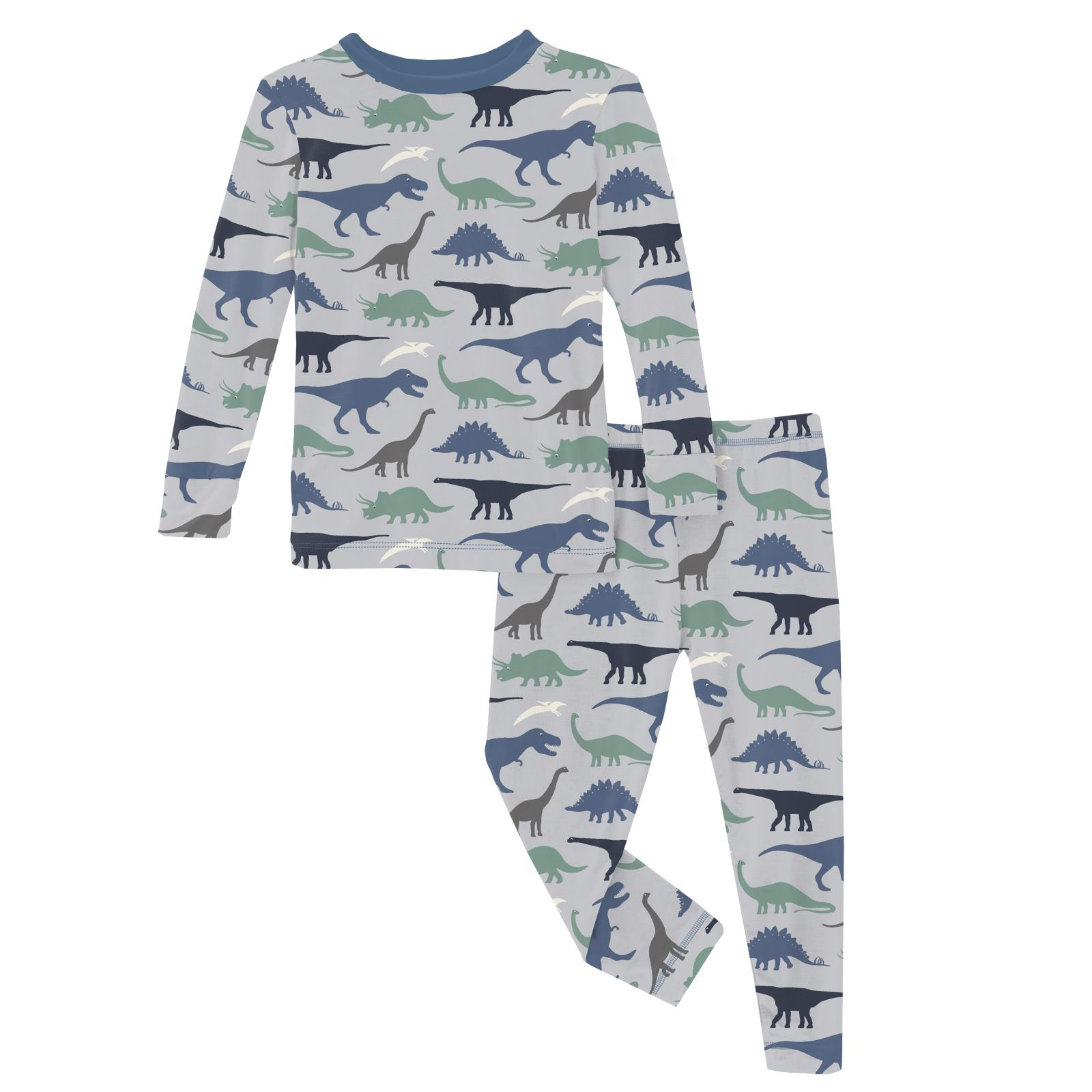 Kickee Pants Print Long Sleeve Pajama Set, Dove Dino Museum