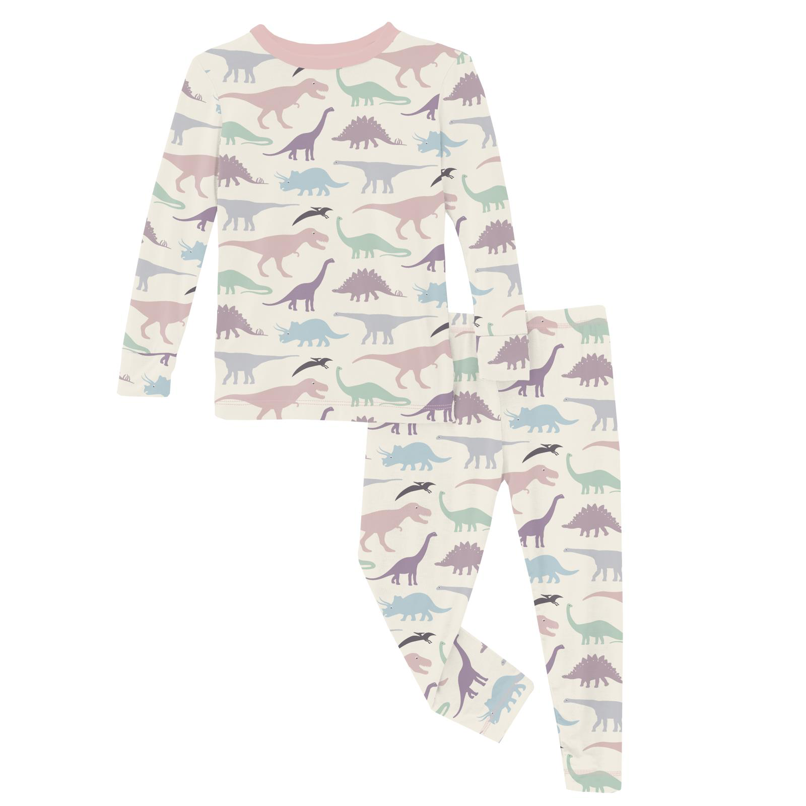 Kickee Pants Print Long Sleeve Pajama Set, Lavender Dino Museum